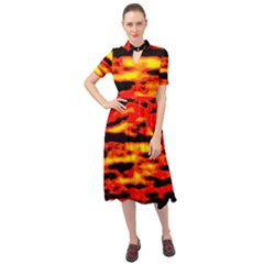 Red  Waves Abstract Series No17 Keyhole Neckline Chiffon Dress by DimitriosArt