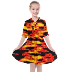 Red  Waves Abstract Series No17 Kids  All Frills Chiffon Dress by DimitriosArt