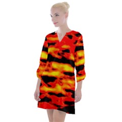 Red  Waves Abstract Series No17 Open Neck Shift Dress by DimitriosArt