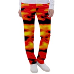 Red  Waves Abstract Series No17 Women s Casual Pants by DimitriosArt