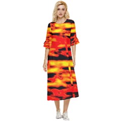 Red  Waves Abstract Series No17 Double Cuff Midi Dress by DimitriosArt