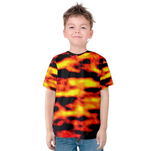 Red  Waves Abstract Series No18 Kids  Cotton Tee by DimitriosArt