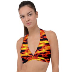 Red  Waves Abstract Series No18 Halter Plunge Bikini Top by DimitriosArt