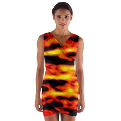 Red  Waves Abstract Series No18 Wrap Front Bodycon Dress by DimitriosArt