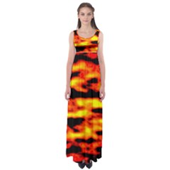 Red  Waves Abstract Series No18 Empire Waist Maxi Dress by DimitriosArt