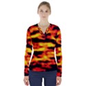 Red  Waves Abstract Series No18 V-Neck Long Sleeve Top View1