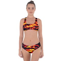 Red  Waves Abstract Series No18 Criss Cross Bikini Set by DimitriosArt