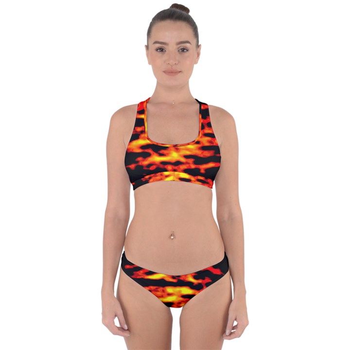 Red  Waves Abstract Series No18 Cross Back Hipster Bikini Set