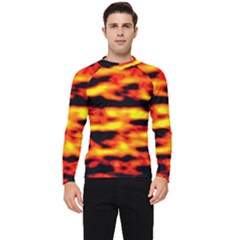 Red  Waves Abstract Series No18 Men s Long Sleeve Rash Guard by DimitriosArt