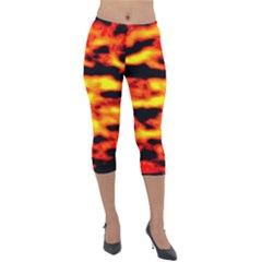 Red  Waves Abstract Series No18 Lightweight Velour Capri Leggings  by DimitriosArt