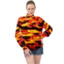 Red  Waves Abstract Series No18 High Neck Long Sleeve Chiffon Top View1