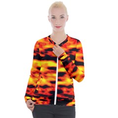 Red  Waves Abstract Series No18 Casual Zip Up Jacket by DimitriosArt