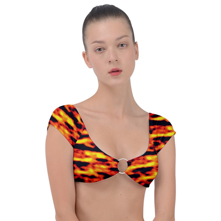 Red  Waves Abstract Series No18 Cap Sleeve Ring Bikini Top