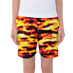 Red  Waves Abstract Series No19 Women s Basketball Shorts by DimitriosArt