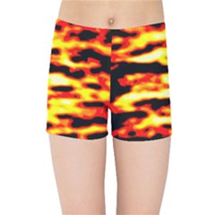 Red  Waves Abstract Series No19 Kids  Sports Shorts by DimitriosArt