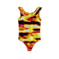 Red  Waves Abstract Series No19 Kids  Frill Swimsuit by DimitriosArt