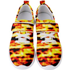 Red  Waves Abstract Series No19 Men s Velcro Strap Shoes by DimitriosArt