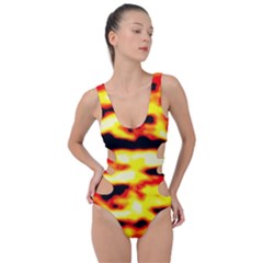 Red  Waves Abstract Series No19 Side Cut Out Swimsuit by DimitriosArt