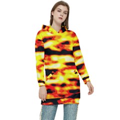 Red  Waves Abstract Series No19 Women s Long Oversized Pullover Hoodie by DimitriosArt