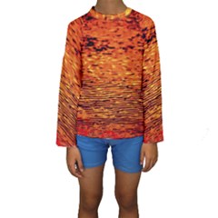 Red Waves Flow Series 1 Kids  Long Sleeve Swimwear by DimitriosArt