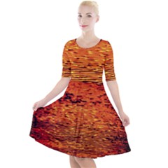 Red Waves Flow Series 1 Quarter Sleeve A-line Dress by DimitriosArt