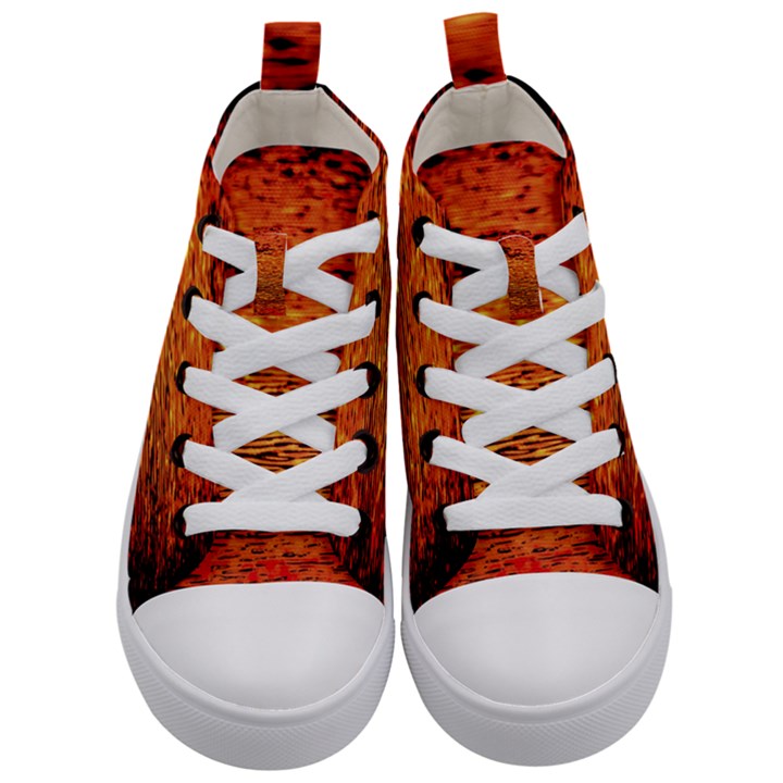 Red Waves Flow Series 1 Kids  Mid-Top Canvas Sneakers