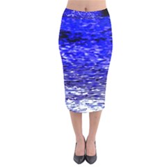 Blue Waves Flow Series 1 Velvet Midi Pencil Skirt by DimitriosArt