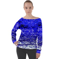 Blue Waves Flow Series 1 Off Shoulder Long Sleeve Velour Top by DimitriosArt