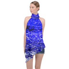 Blue Waves Flow Series 1 Halter Asymmetric Satin Top by DimitriosArt