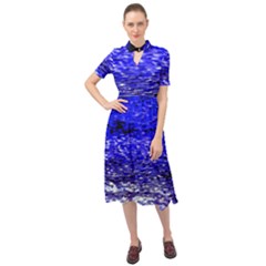 Blue Waves Flow Series 1 Keyhole Neckline Chiffon Dress by DimitriosArt