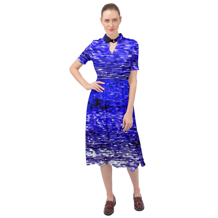 Blue Waves Flow Series 1 Keyhole Neckline Chiffon Dress