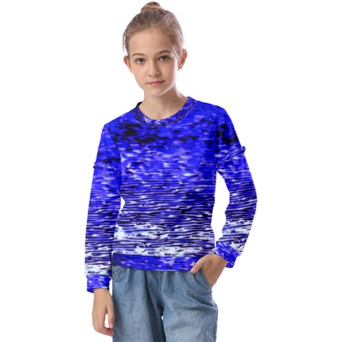 Blue Waves Flow Series 1 Kids  Long Sleeve Tee With Frill  by DimitriosArt