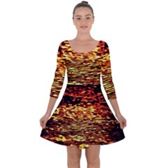 Yellow Waves Flow Series 1 Quarter Sleeve Skater Dress by DimitriosArt