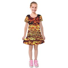 Yellow Waves Flow Series 1 Kids  Short Sleeve Velvet Dress by DimitriosArt