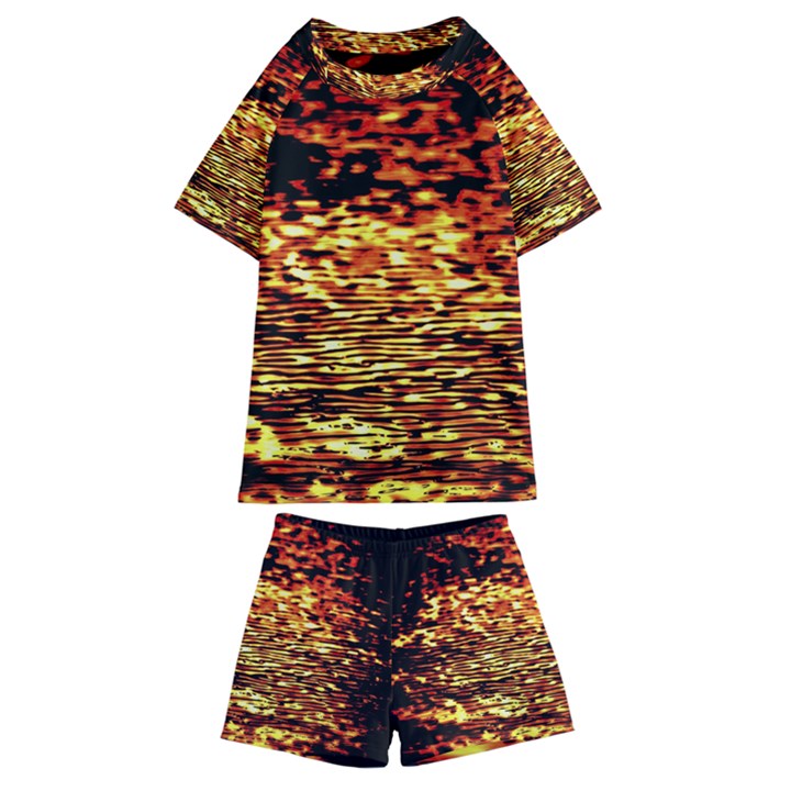 Yellow Waves Flow Series 1 Kids  Swim Tee and Shorts Set