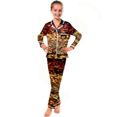 Yellow Waves Flow Series 1 Kid s Satin Long Sleeve Pajamas Set by DimitriosArt