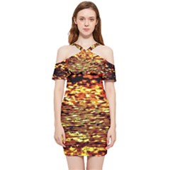 Yellow Waves Flow Series 1 Shoulder Frill Bodycon Summer Dress by DimitriosArt