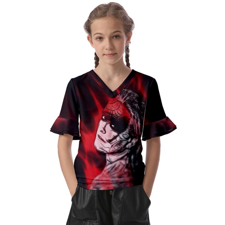 Shaman Kids  V-Neck Horn Sleeve Blouse