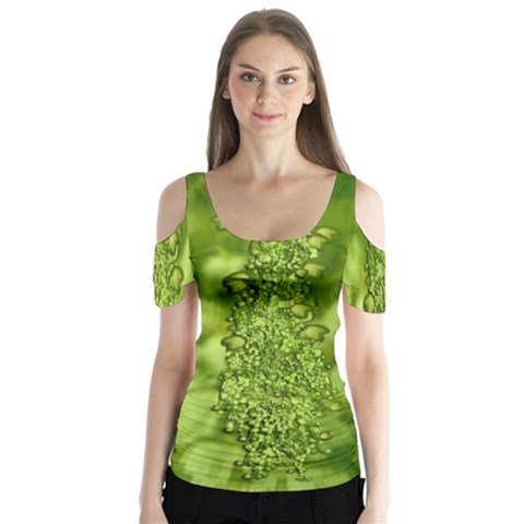 Green Fresh  Lilies Of The Valley The Return Of Happiness So Decorative Butterfly Sleeve Cutout Tee  by pepitasart