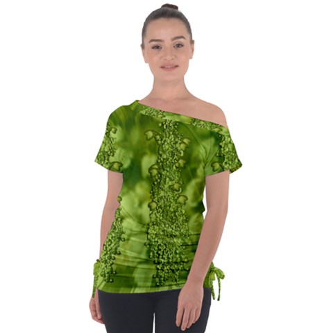 Green Fresh  Lilies Of The Valley The Return Of Happiness So Decorative Off Shoulder Tie-up Tee by pepitasart