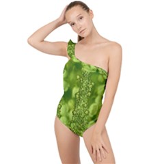 Green Fresh  Lilies Of The Valley The Return Of Happiness So Decorative Frilly One Shoulder Swimsuit by pepitasart