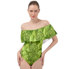 Green Fresh  Lilies Of The Valley The Return Of Happiness So Decorative Off Shoulder Velour Bodysuit  by pepitasart