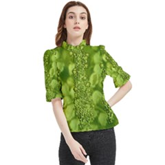 Green Fresh  Lilies Of The Valley The Return Of Happiness So Decorative Frill Neck Blouse