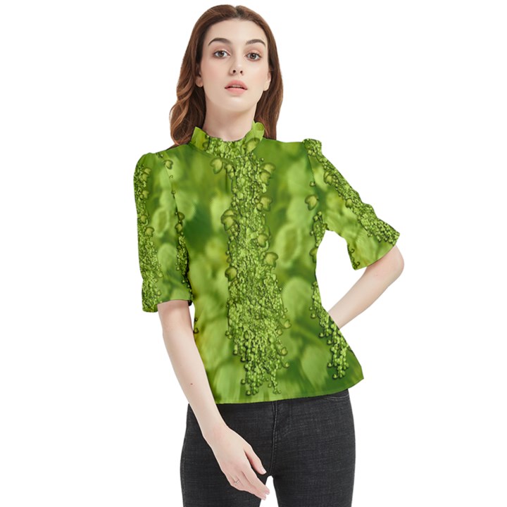 Green Fresh  Lilies Of The Valley The Return Of Happiness So Decorative Frill Neck Blouse