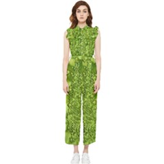 Green Fresh  Lilies Of The Valley The Return Of Happiness So Decorative Women s Frill Top Chiffon Jumpsuit by pepitasart