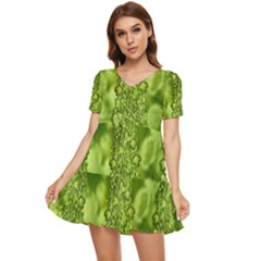 Green Fresh  Lilies Of The Valley The Return Of Happiness So Decorative Tiered Short Sleeve Babydoll Dress