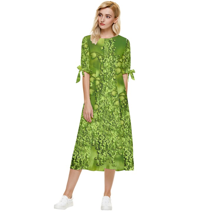 Green Fresh  Lilies Of The Valley The Return Of Happiness So Decorative Bow Sleeve Chiffon Midi Dress