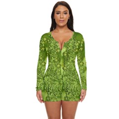 Green Fresh  Lilies Of The Valley The Return Of Happiness So Decorative Long Sleeve Boyleg Swimsuit by pepitasart