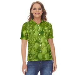 Green Fresh  Lilies Of The Valley The Return Of Happiness So Decorative Women s Short Sleeve Double Pocket Shirt