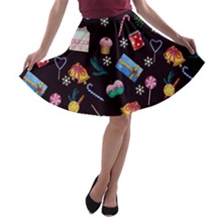 New Year A-line Skater Skirt by SychEva